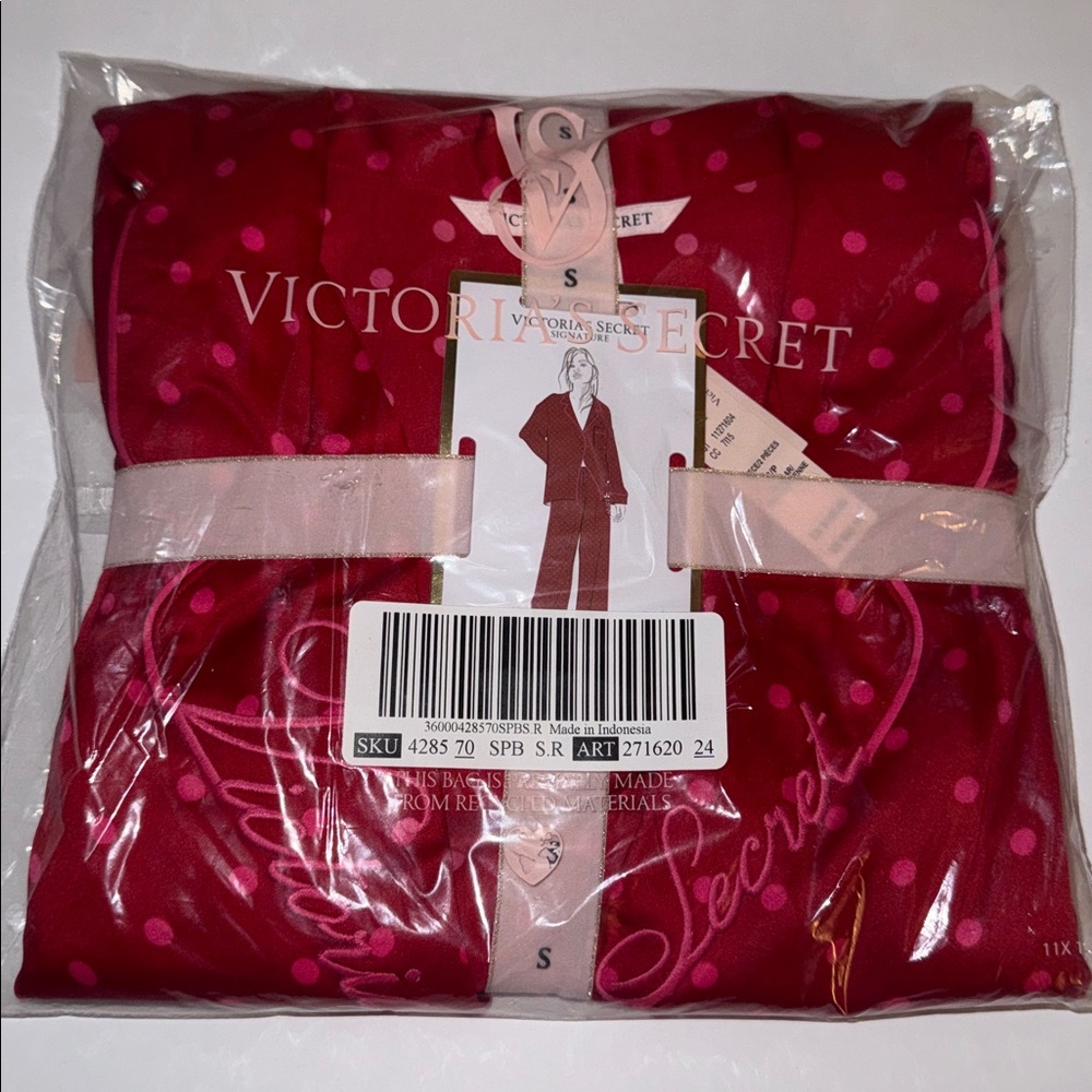 New Victoria's Secret Glazed Satin Pajama Set Red Pink Polka Dots Women’s Size S